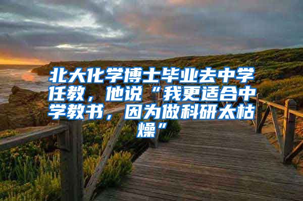 北大化学博士毕业去中学任教，他说“我更适合中学教书，因为做科研太枯燥”