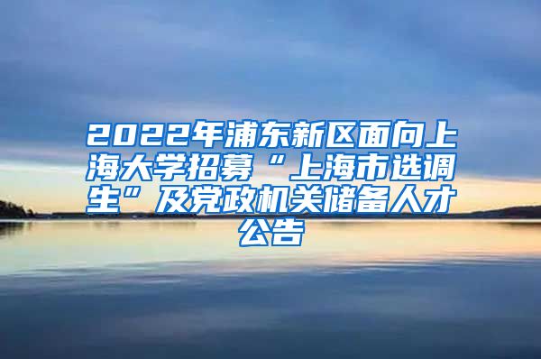 2022年浦东新区面向上海大学招募“上海市选调生”及党政机关储备人才公告