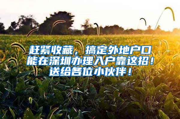 赶紧收藏，搞定外地户口能在深圳办理入户靠这招！送给各位小伙伴！