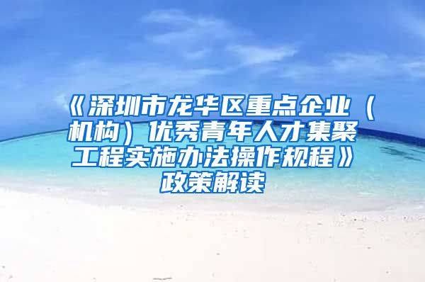 《深圳市龙华区重点企业（机构）优秀青年人才集聚工程实施办法操作规程》政策解读