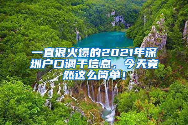 一直很火爆的2021年深圳户口调干信息，今天竟然这么简单！