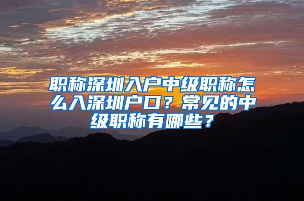 职称深圳入户中级职称怎么入深圳户口？常见的中级职称有哪些？