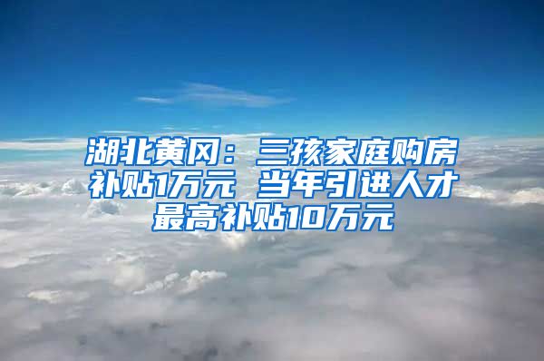 湖北黄冈：三孩家庭购房补贴1万元 当年引进人才最高补贴10万元