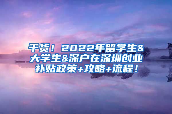 干货！2022年留学生&大学生&深户在深圳创业补贴政策+攻略+流程！