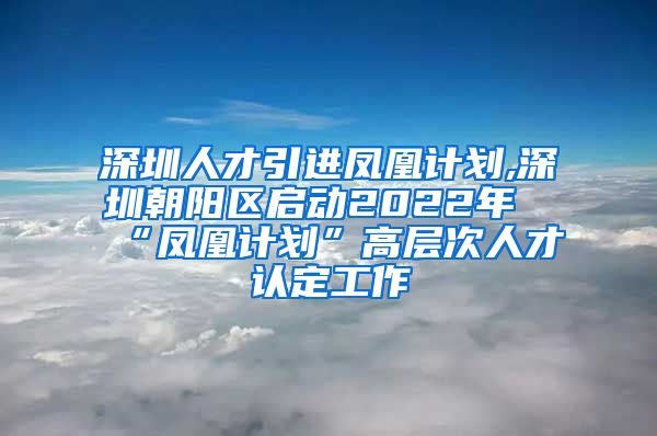 深圳人才引进凤凰计划,深圳朝阳区启动2022年“凤凰计划”高层次人才认定工作