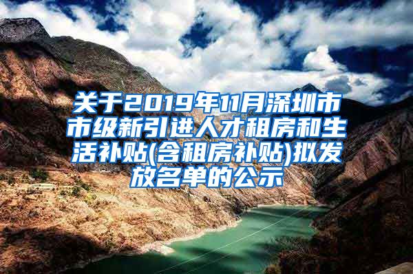 关于2019年11月深圳市市级新引进人才租房和生活补贴(含租房补贴)拟发放名单的公示