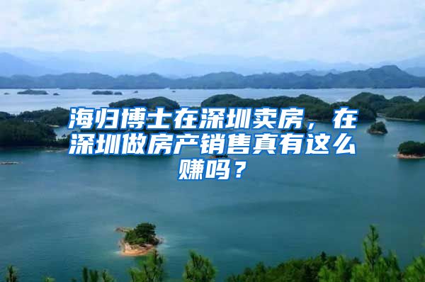 海归博士在深圳卖房，在深圳做房产销售真有这么赚吗？