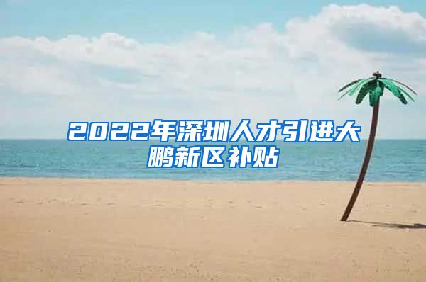 2022年深圳人才引进大鹏新区补贴