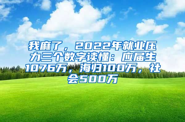 我麻了，2022年就业压力三个数字读懂：应届生1076万，海归100万，社会500万