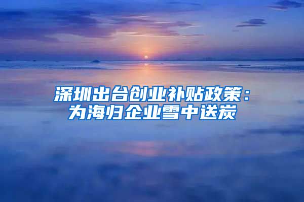 深圳出台创业补贴政策：为海归企业雪中送炭