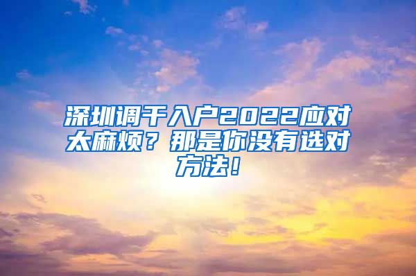 深圳调干入户2022应对太麻烦？那是你没有选对方法！