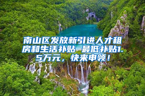 南山区发放新引进人才租房和生活补贴 最低补贴1.5万元，快来申领！