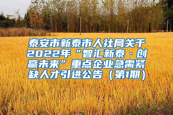 泰安市新泰市人社局关于2022年“智汇新泰·创赢未来”重点企业急需紧缺人才引进公告（第1期）