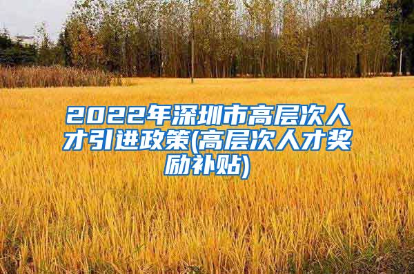 2022年深圳市高层次人才引进政策(高层次人才奖励补贴)