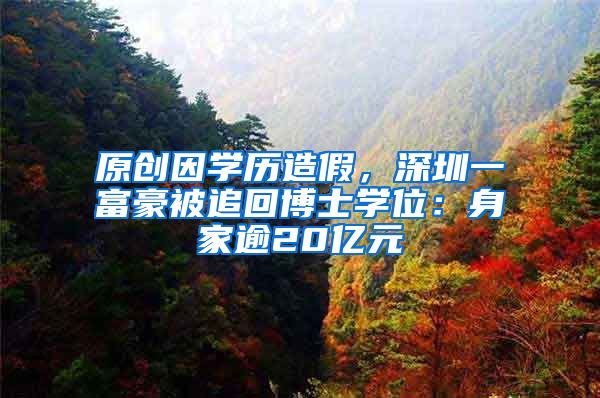 原创因学历造假，深圳一富豪被追回博士学位：身家逾20亿元