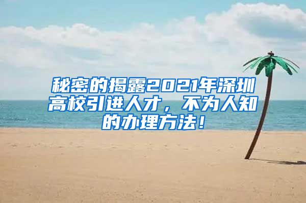 秘密的揭露2021年深圳高校引进人才，不为人知的办理方法！