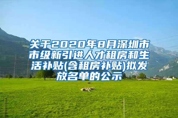 关于2020年8月深圳市市级新引进人才租房和生活补贴(含租房补贴)拟发放名单的公示