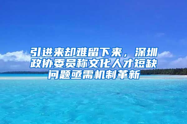 引进来却难留下来，深圳政协委员称文化人才短缺问题亟需机制革新