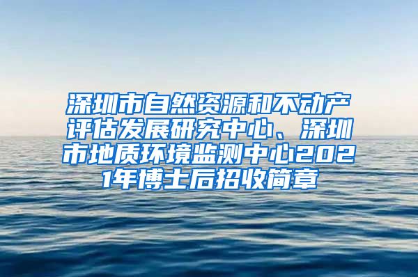 深圳市自然资源和不动产评估发展研究中心、深圳市地质环境监测中心2021年博士后招收简章