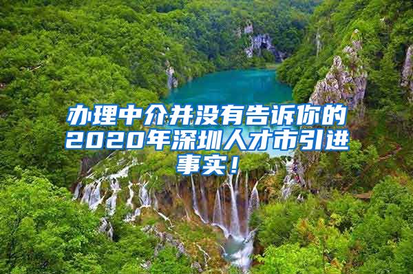 办理中介并没有告诉你的2020年深圳人才市引进事实！