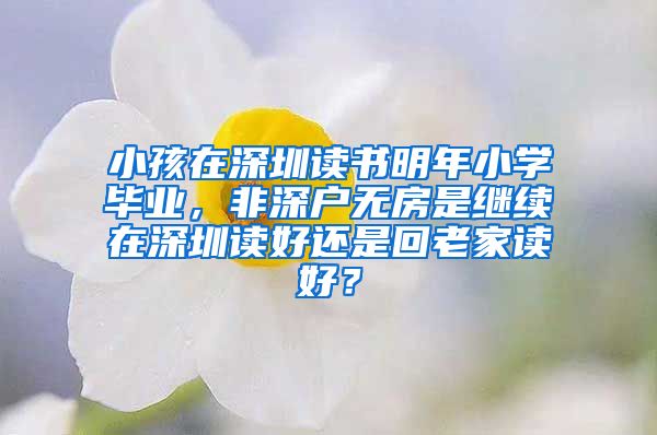 小孩在深圳读书明年小学毕业，非深户无房是继续在深圳读好还是回老家读好？