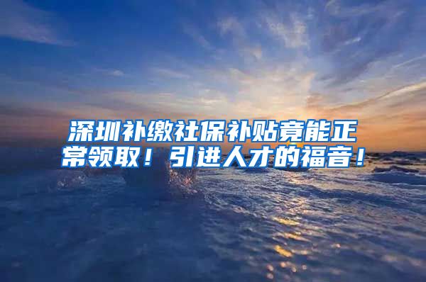 深圳补缴社保补贴竟能正常领取！引进人才的福音！