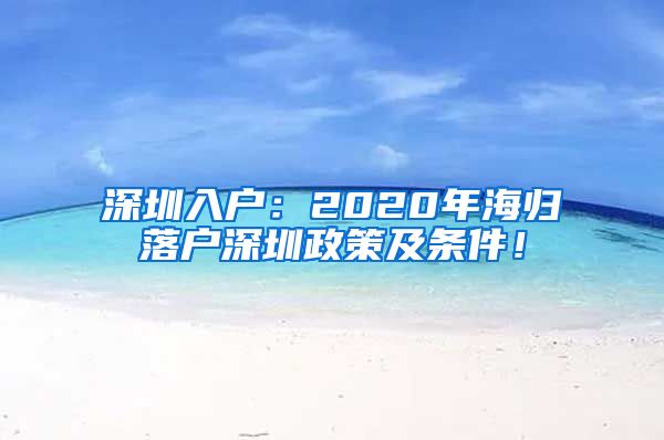 深圳入户：2020年海归落户深圳政策及条件！