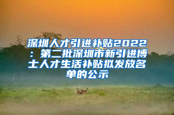 深圳人才引进补贴2022：第二批深圳市新引进博士人才生活补贴拟发放名单的公示