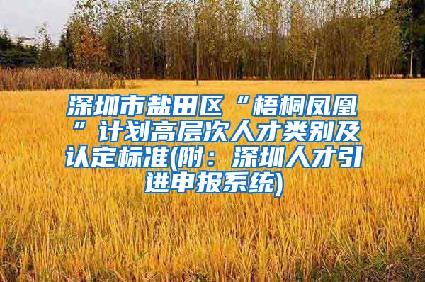 深圳市盐田区“梧桐凤凰”计划高层次人才类别及认定标准(附：深圳人才引进申报系统)